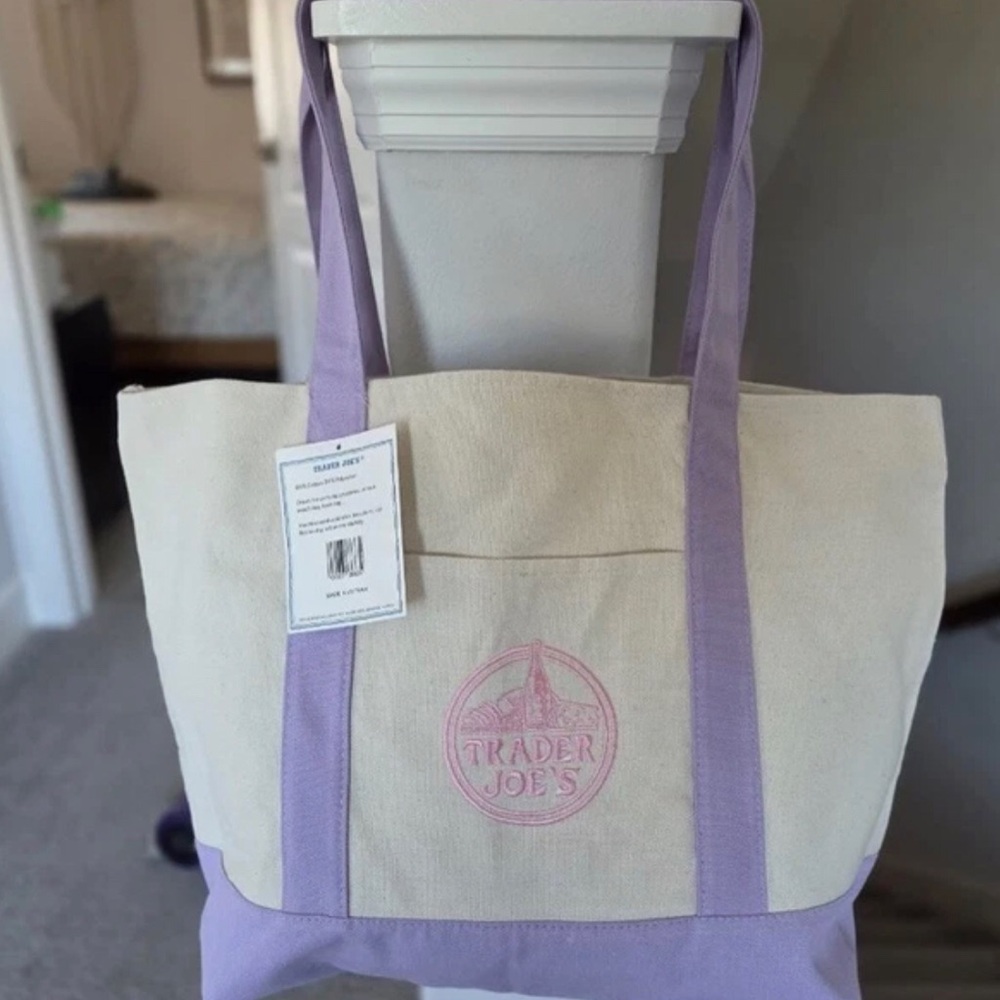 Trader Joe’s Canvas Large Lilac Purple Limited Tote Lavender New W/Tags